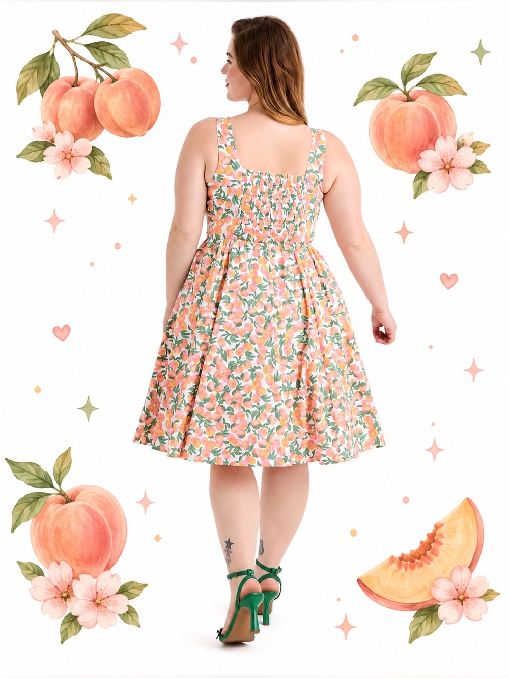 Torrid Retro Chic Pink & Orange Peaches Print Belted Swing Dress, Large, NWT! - Picture 10 of 16